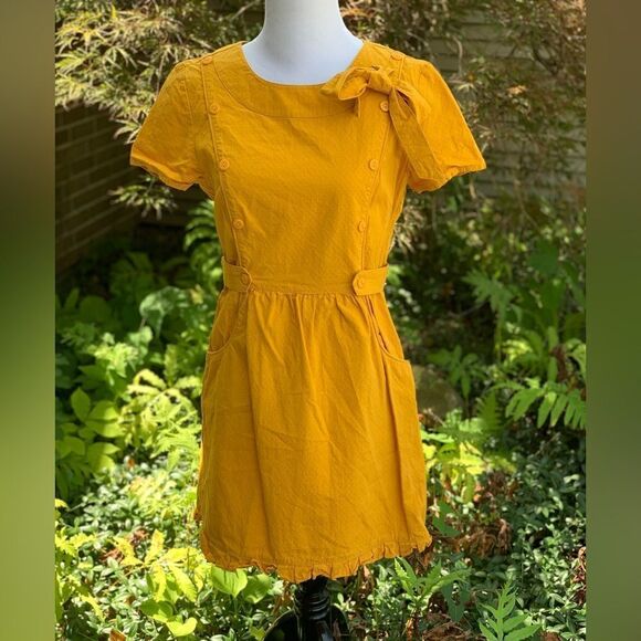 COPY - Anthropologie Tulle Yellow Mini Dress with Button and Bow Detail size S - Picture 1 of 5